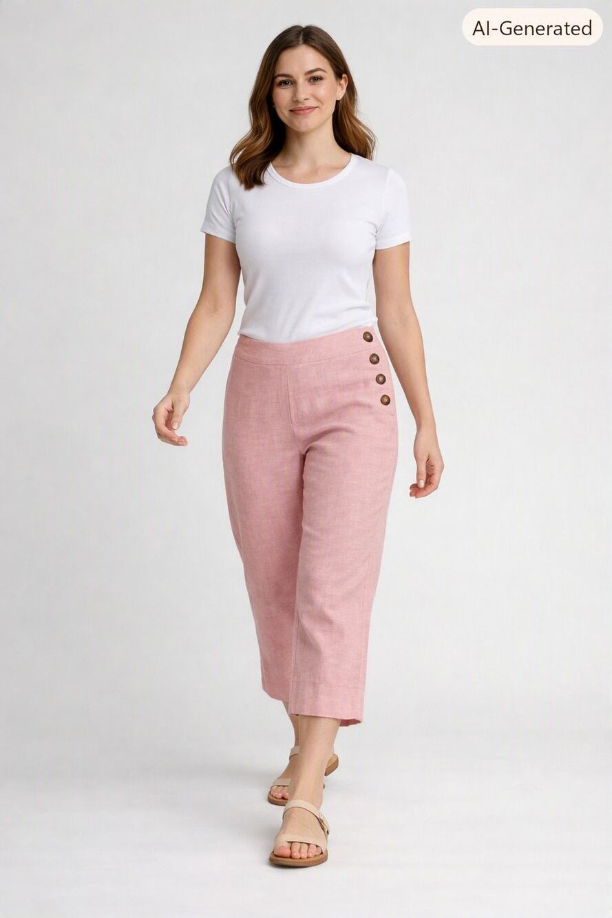 Good Luck Gem Blush Pink Linen Rayon Cropped Summer Pant Sz Medium